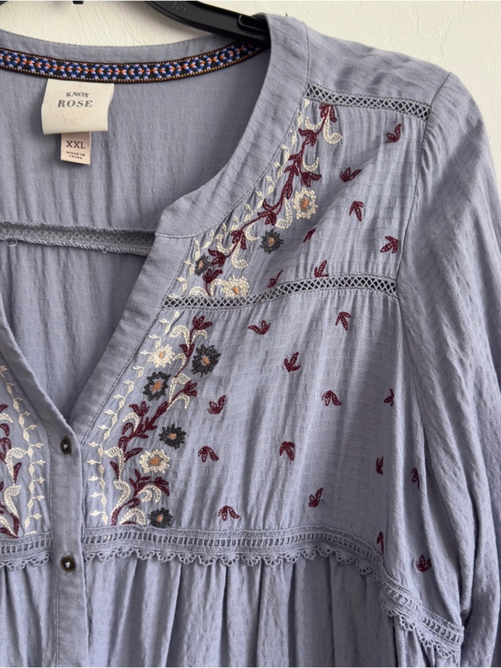 Knox Rose Boho Embroidered Top XXL Blue - Picture 5 of 10